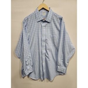 Brooks Brothers Button-up Shirt Mens 18-4/5 (2X) Slim Fit Blue Plaid Long Sleeve